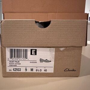 Clarks Juliet Palm Black Leather Loafers, sz 9